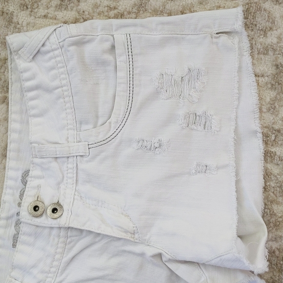 Bongo Distressed Ripped Shortie Jean Shorts Junior 5 White - Picture 8 of 16